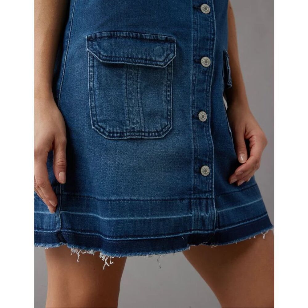 AMERICAN EAGLE Women’s Blue Sleeveless Denim Button Front Pinafore Dress XS - Picture 4 of 8